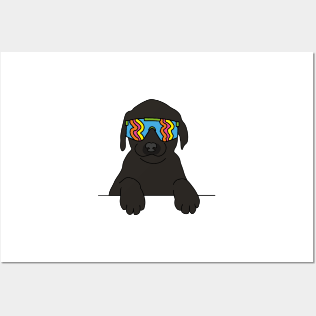 black Labrador puppy Dog wearing 80's skiing sunglasses Wall Art by Captain-Jackson